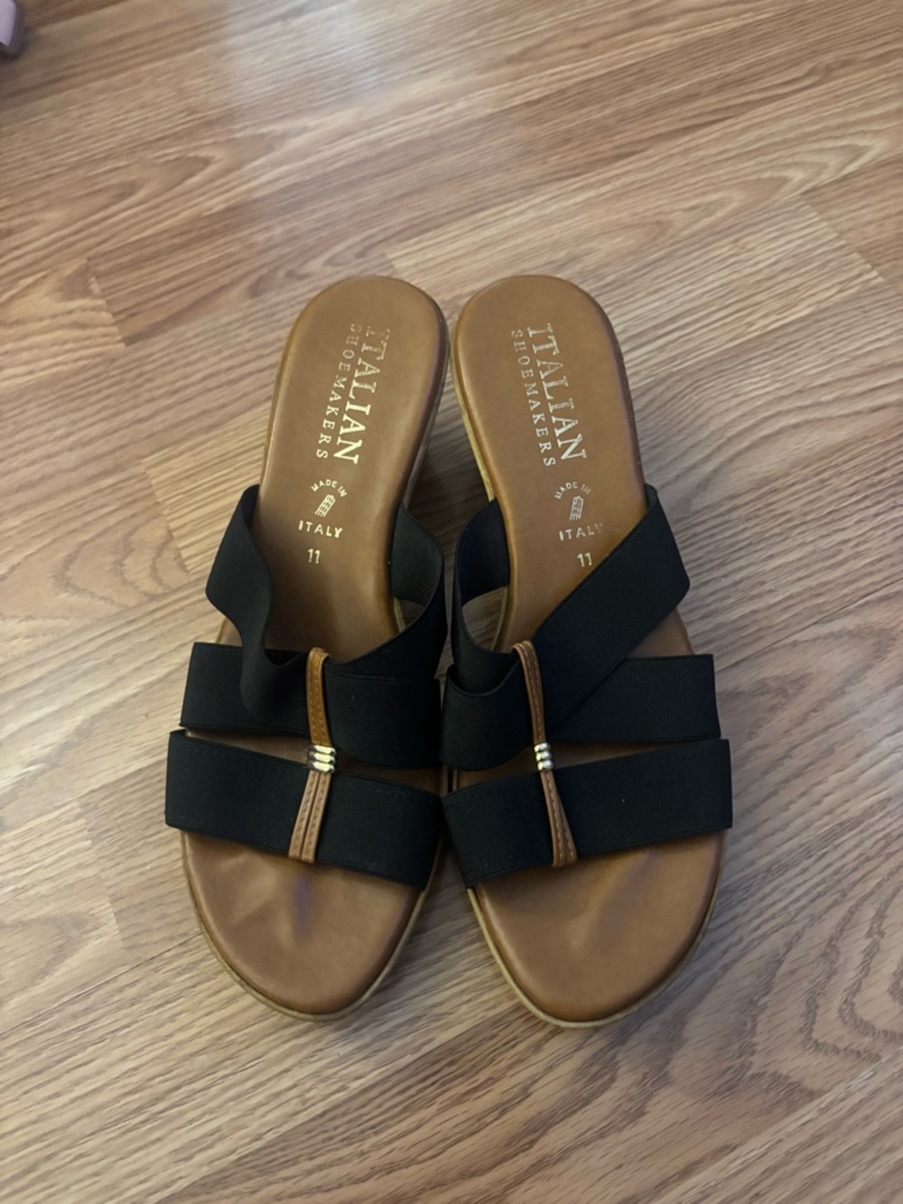 Italian Shoemakers Black Cork-Effect Wedge Slide Sandals Size 11 - Picture 5 of 9